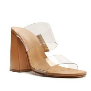 SCHUTZ Victorie Honey Beige High Block Heel Dress Sandals Size 9.5